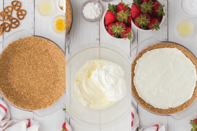 First set of process photos for Strawberry Pretzel Pie.