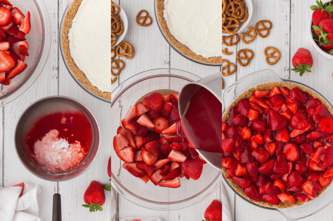 Second set of Process photos for Strawberry Pretzel Pie.