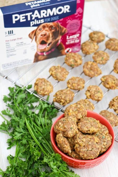 A rack of Chicken and Cheese Dog Treats with PetArmor Plus.