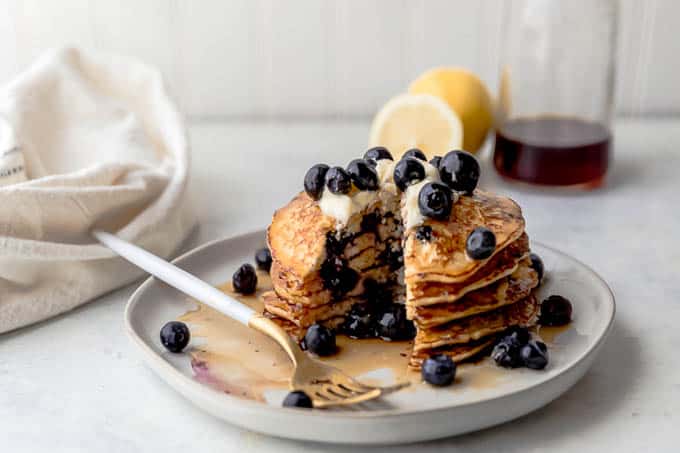 Lemon Blueberry Cottage Cheese Pancakes 