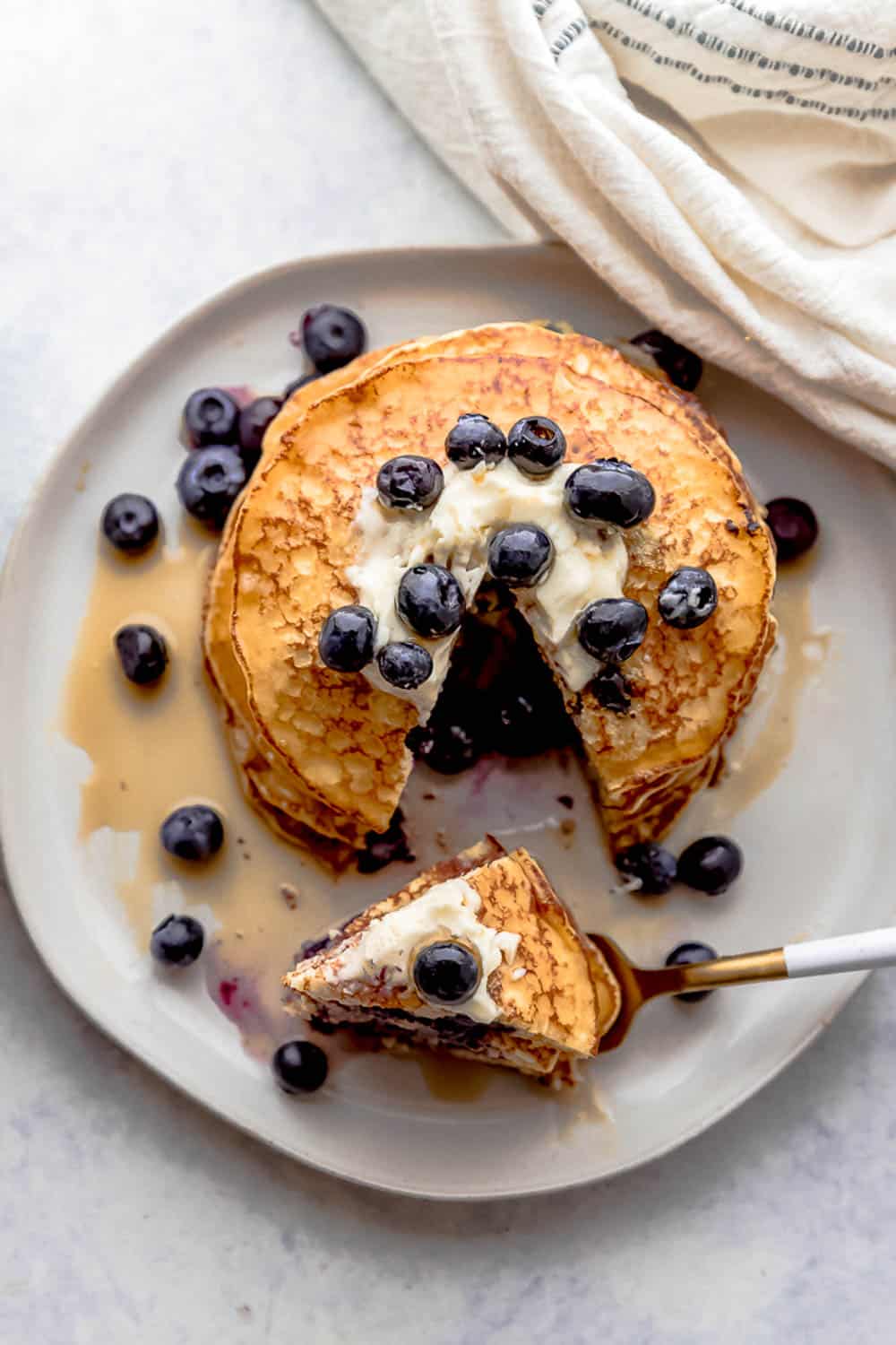 Lemon Blueberry Cottage Cheese Pancakes.