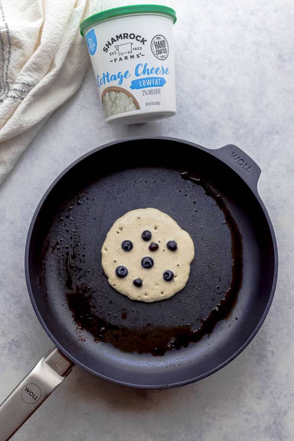 A Shamrock Farms Cottage Cheese in Lemon Blueberry Cottage Cheese Pancake with Shamrock Farms Low Fat Cottage Cheese.