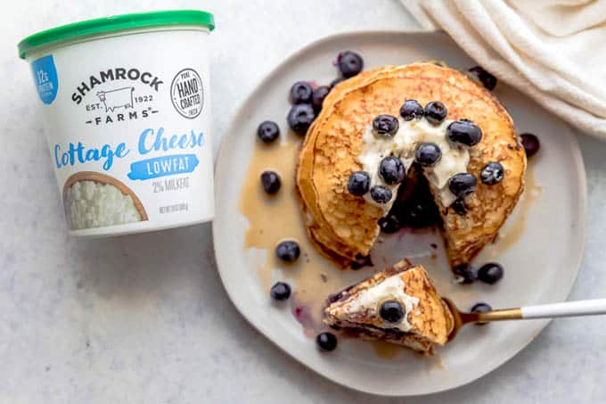 Shamrock Farms Cottage Cheese in Lemon Blueberry Cottage Cheese Pancakes.