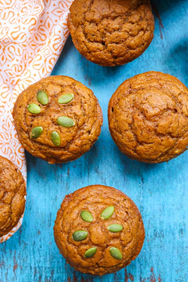 Dairy-Free Pumpkin Muffins with and without pepitas.