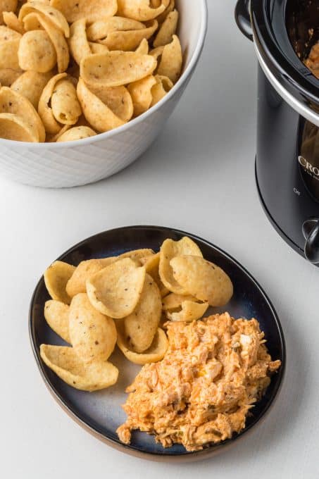 Slow Cooker Chicken Dip with Buffalo sauce.