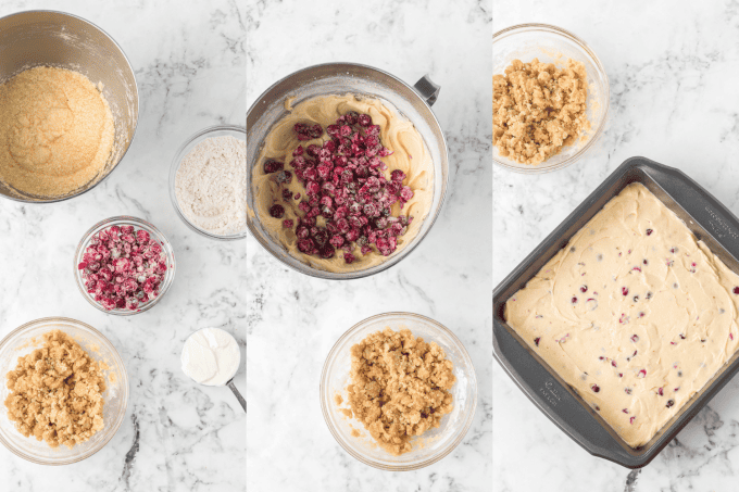 Process photos for Easy Cranberry Coffee Cake.