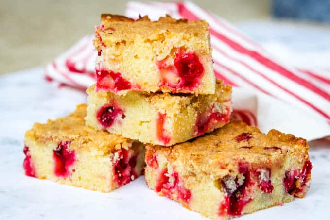 Cranberry Coffee Cake slices stacked up.