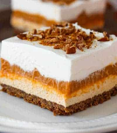Layered No Bake Pumpkin Dream Bars.