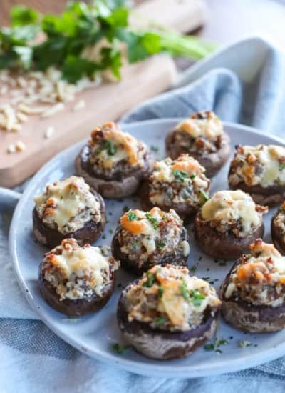 Cheesy Sausage Stuffed Mushrooms.