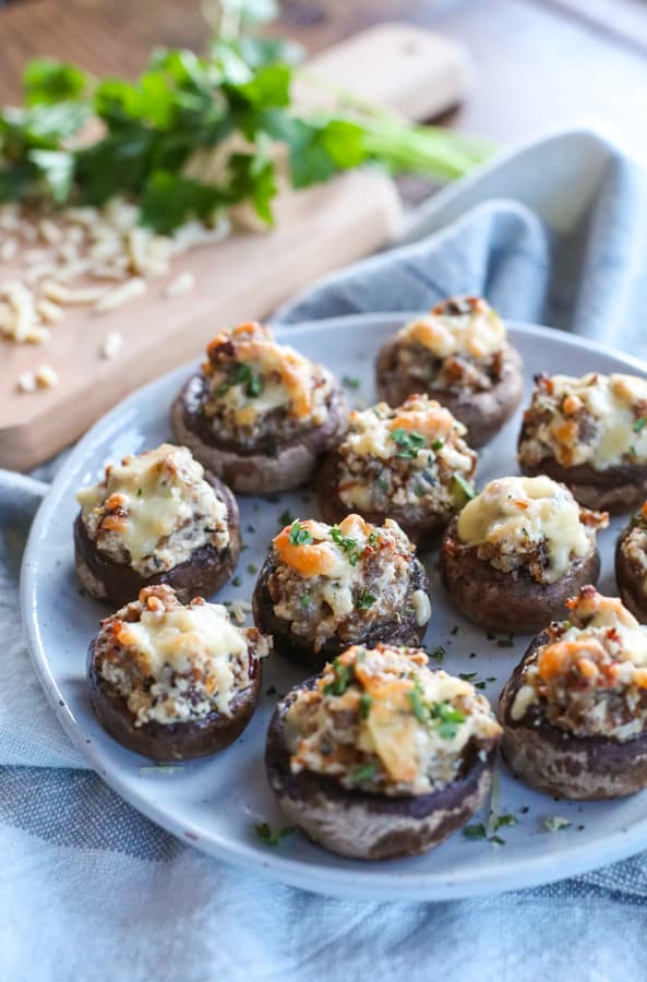 Cheesy Sausage Stuffed Mushrooms.