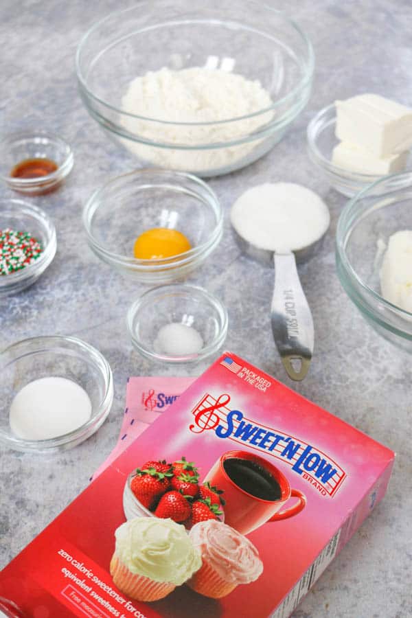 Sweet'N Low® is a key ingredient to these Spritz Cookies. Spritz Cookie ingredients including Sweet'N Low®.