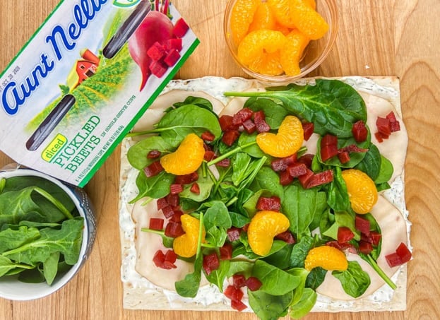 All the ingredients, plus Aunt Nellie's Beets for the Beet, Turkey, and Cheese Wrap.