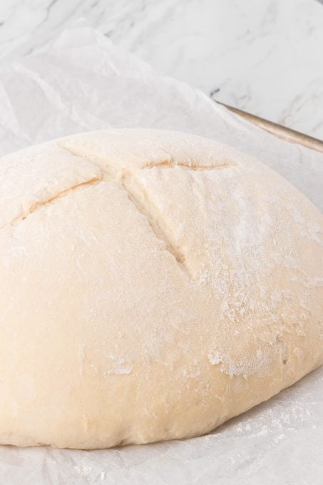 A loaf of bread waiting to be baked.