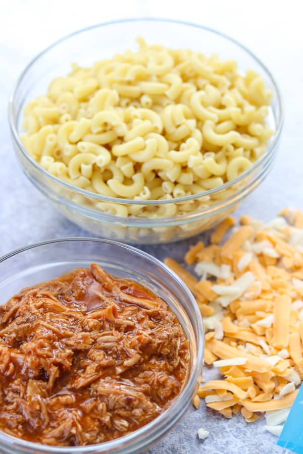 Ingredients for BBQ Pork Mac & Cheese.