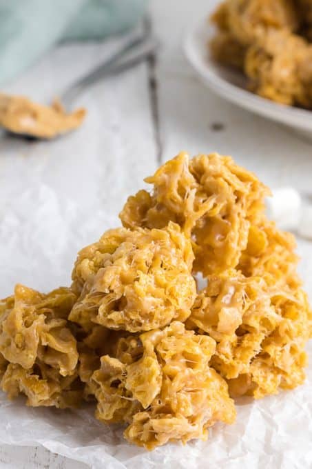 A stack of peanut butter corn flake cookies.