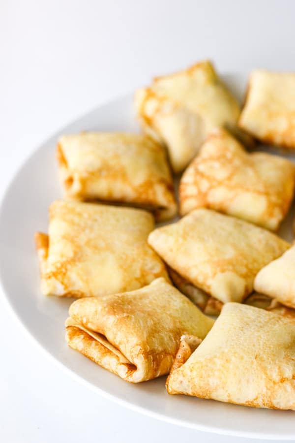 Wrapped cottage cheese blintzes.