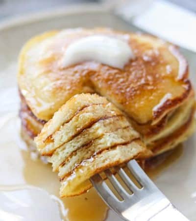 A forkful of pancakes.