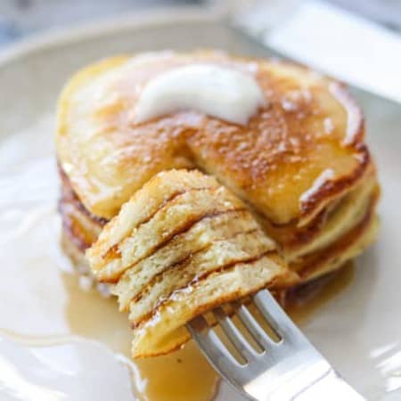 A forkful of pancakes.