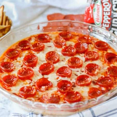 A pie plate with a dip.