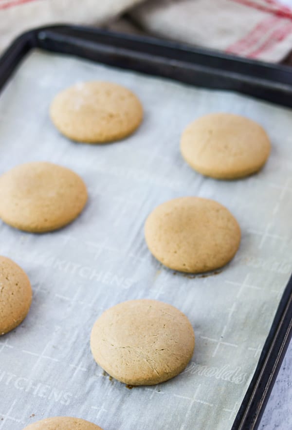 Root beer sugar cookies on a baking sheet.