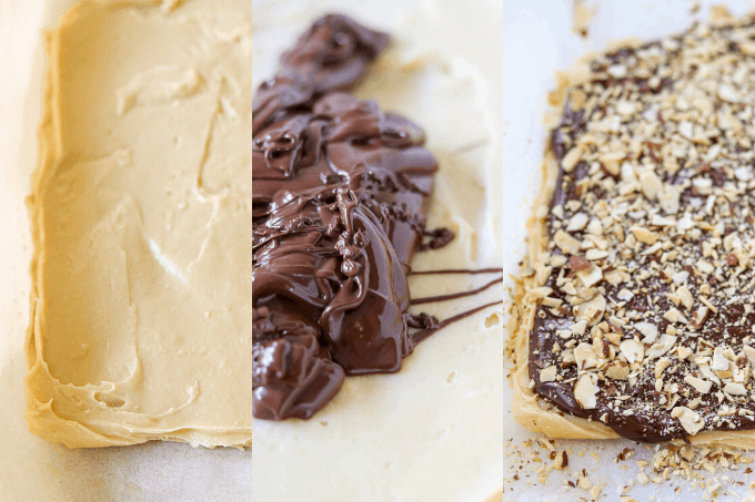 The three phases of making the toffee.