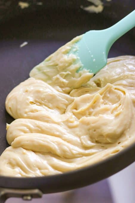 Condensed milk being turned into toffee.