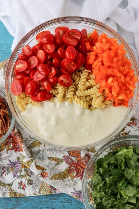 Pasta salad ingredients.