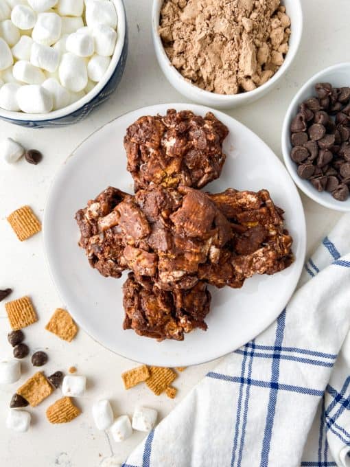 A plate of no bake chocolate cookies.