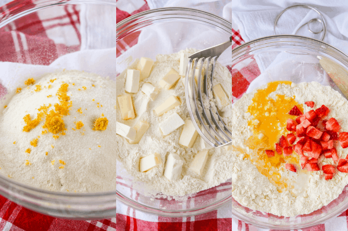 Process collage of making scones.