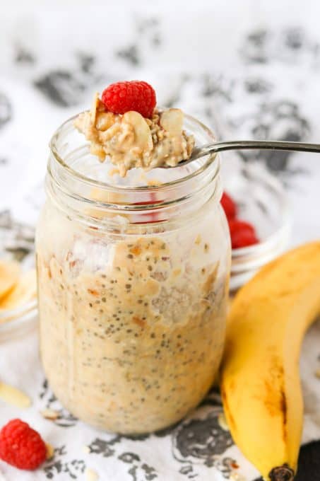 A spoonful of overnight oatmeal with banana.