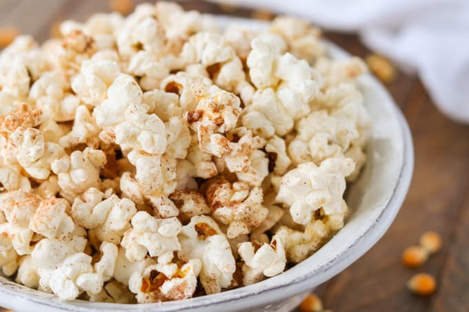 Popcorn tossed with cinnamon and sugar.