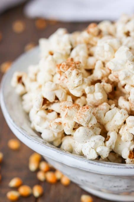 Cinnamon Sugar Popcorn in a bowl.