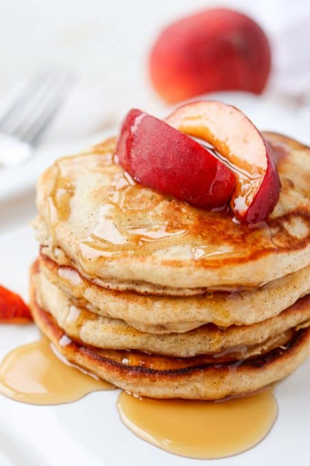 Cinnamon Pancakes with Peaches.