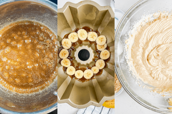 Process Steps for Peanut Butter Upside Down Banana Cake