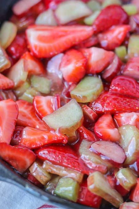 Strawberries and rhubarb in a sweet glaze.