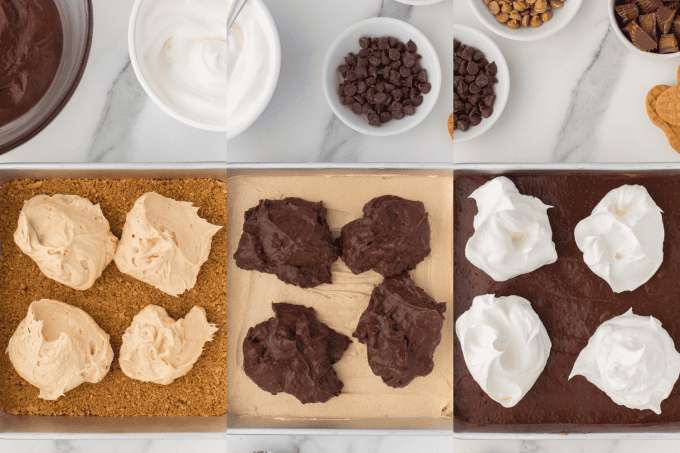 Second set of No Bake Chocolate Peanut Butter Dream Bars process photos.