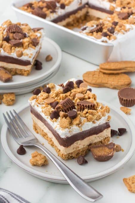 A no bake Chocolate Peanut Butter Lasagna.