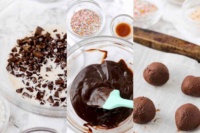 Process steps for making Dark Chocolate Truffles.