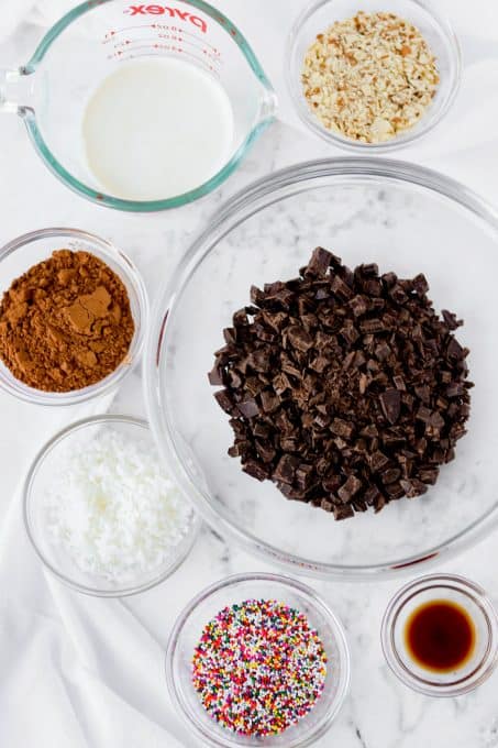 Ingredients for truffles made with chocolate.