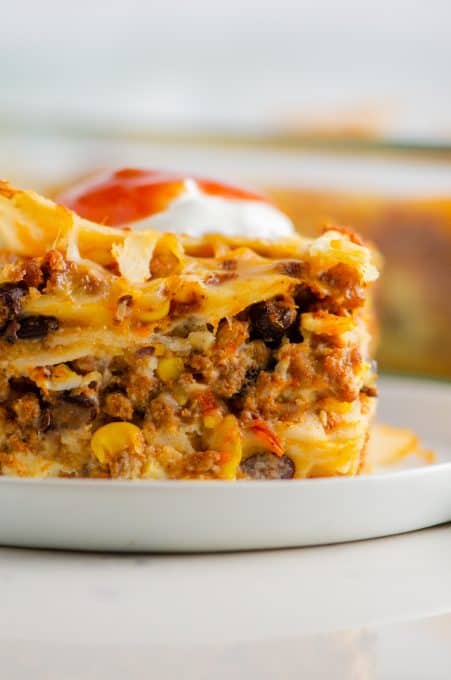 A slice of Mexican Breakfast Casserole.