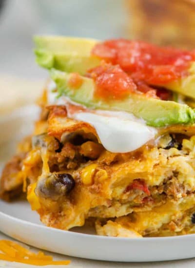 A slice of Mexican Breakfast Casserole.