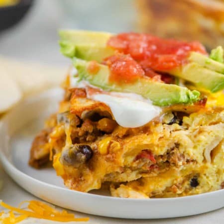 A slice of Mexican Breakfast Casserole.