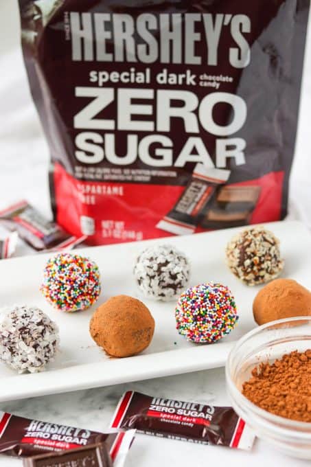 Dark Chocolate Truffles made with HERSHEY'S Zero Sugar Special Dark Chocolate Candy.