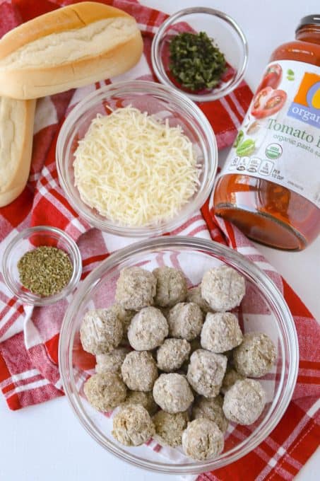 Ingredients for easy meatball sandwiches.