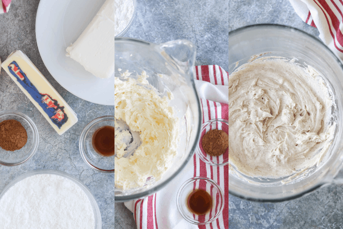 Process shots for Pumpkin Spice Cream Cheese Frosting.