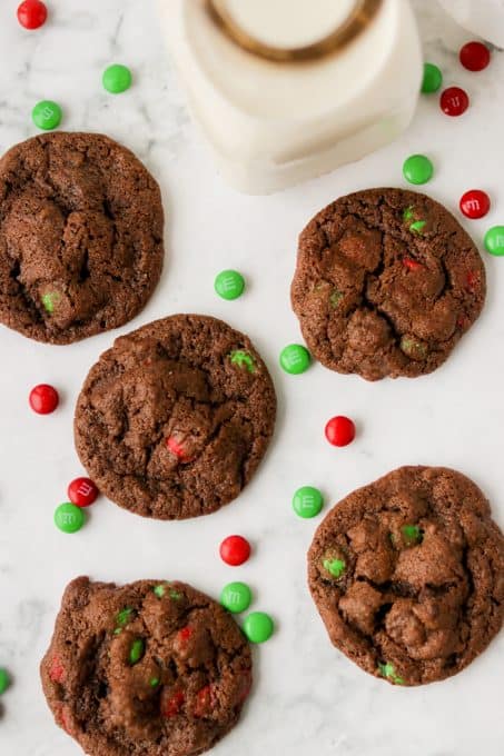 Double chocolate cookies with M & M's.