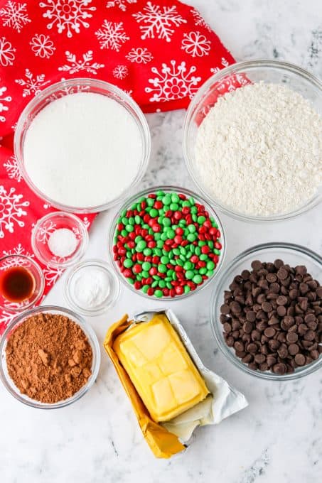 Ingredients for M & M cookies.