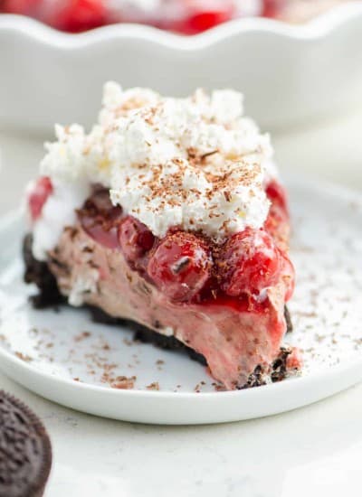 A slice of Cherry Hot Chocolate Cheesecake