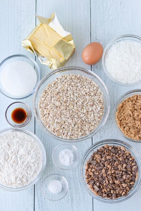 Ingredients for Toffee Coconut Oatmeal Bars