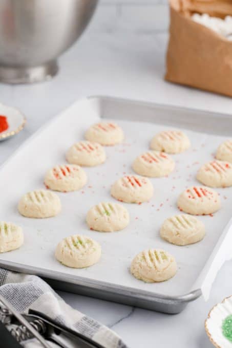 A baking sheet of shortbread cookies.